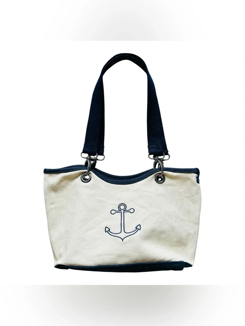 THIRTY-ONE 31 Canvas Crew Natural Navy Mini Anchor Tote Bag Nautical Preppy